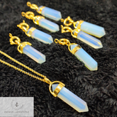 Opalite Healing Gemstone Pendant Necklace, Natural Pencil Point Pendant Necklace, Gold Plated Gemstone Pendant Point, Metaphysical Jewelry